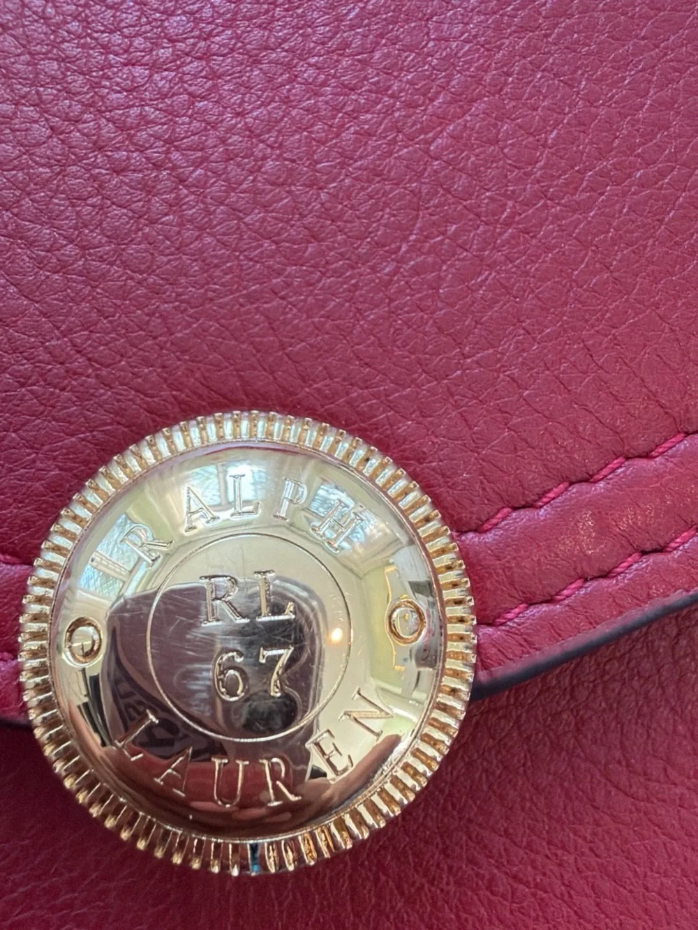 Ralph Lauren Classic Red Leather Envelope Wallet with Gold Button